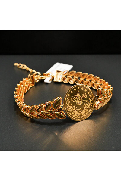 Generic Gold-Tone Arabic Calligraphy Coin Bracelet - Laurel Leaf Medallion Ch...