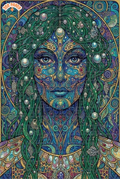 Esranın Dünyası Mermaid Mosaic Art Oil Painting Lookalike Double-Layer Framed...