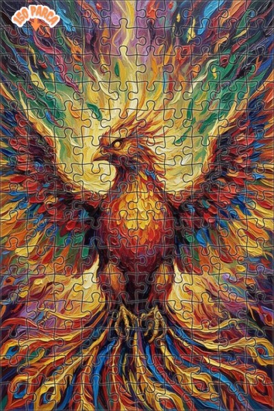 Esranın Dünyası Flaming Emerald Phoenix Oil Painting Look Double Layer Framed...