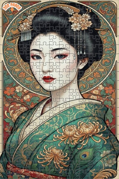 Esranın Dünyası Elegant Geisha Oil Painting Lookalike Double-Layer Framed Woo...