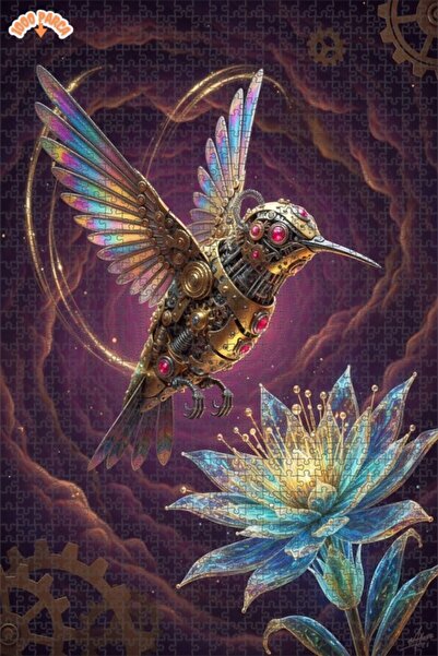 Esranın Dünyası Mechanical Hummingbird and Crystal Flower Double-Layer Framed...