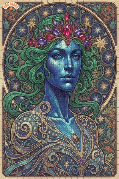 Esranın Dünyası Mystical Blue Woman Oil Painting Lookalike Art Puzzle 500 Pie...