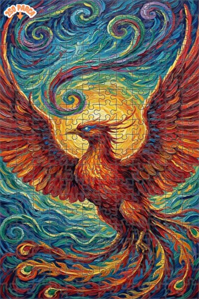 Esranın Dünyası Red Phoenix Oil Painting Look Double Layer Framed Wooden Puzz...