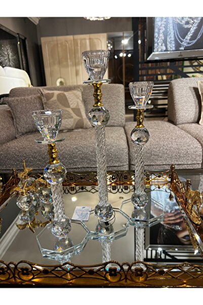 KARCILAR HOME STORE 3 lü mumluk Şam’dan altın detaylı