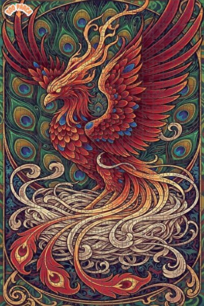 Esranın Dünyası Flame-Adorned Phoenix Oil Painting Lookalike Double-Layer Fra...