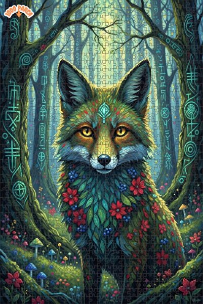 Esranın Dünyası Mystical Forest Fox Oil Painting Lookalike Double-Layer Frame...