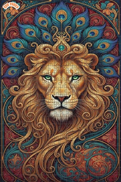 Esranın Dünyası Lion Patterned Oil Painting Look Art Nouveau Double-Layer Fra...
