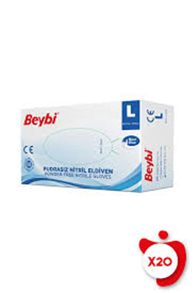 Beybi قفازات فحص النتريل الزرقاء بدون بودرة مقاس L (كبير) - 20 عبوة (صندوق واحد)