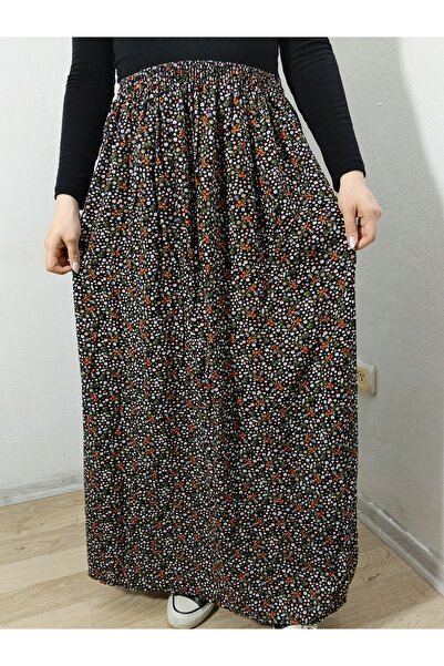 hoaryage Beli Lastikli Canlı Renkli Desenli Viskon Basma Kumaş Maxi Boy Etek,...