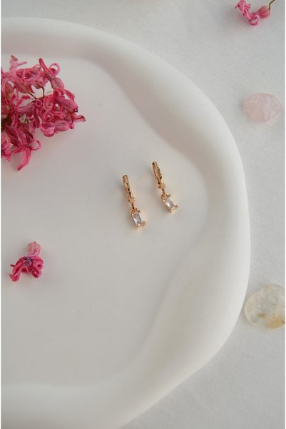 Sacce Scarves&Accessories Mini Hoop Earrings with Baguette Stones – Minimal Zircon Earrings