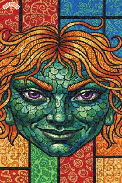 Esranın Dünyası Green Dragon-Eyed Woman Oil Painting Lookalike Double-Layer F...