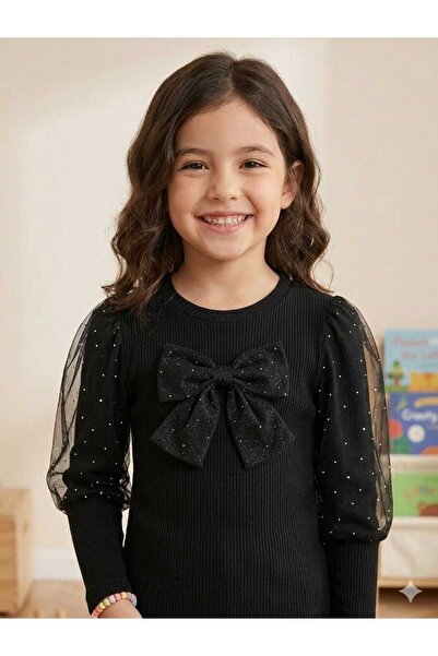 Pıtırkids Kız çocuk taşlı fiyonklu bluz