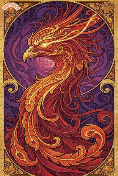 Esranın Dünyası Gorgeous Phoenix Oil Painting Look Art Double-Deck Framed Woo...