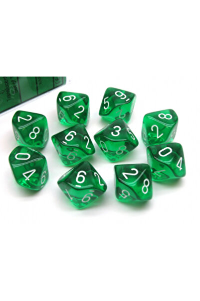 Chessex Διαφανές Πολυεδρικό Σετ Δεκάεδρων (d10) - Πράσινο/Λευκό