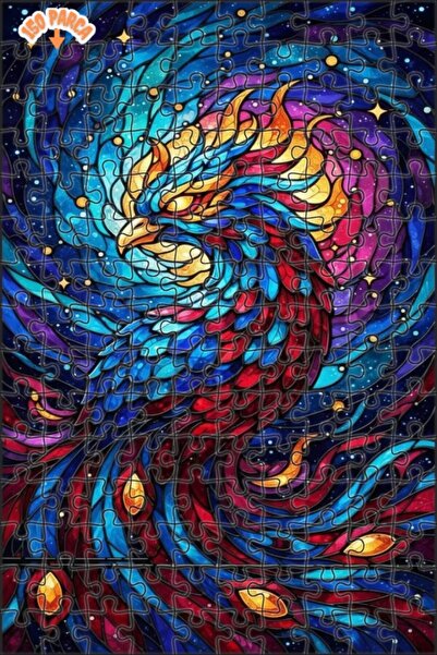 Esranın Dünyası Magnificent Phoenix Stained Glass Look Double-Layer Framed Wo...