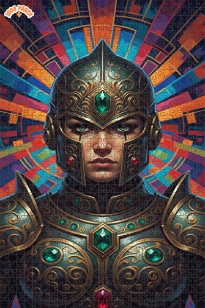 Esranın Dünyası Abstract Warrior Queen Oil Painting Look Wooden Puzzle with D...