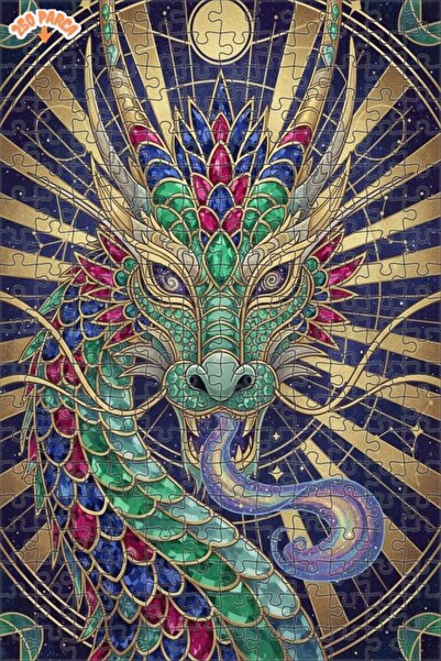 Esranın Dünyası Majestic Emerald Dragon Art Printed Double-Layer Framed Woode...