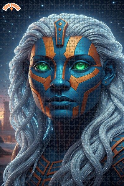 Esranın Dünyası Galactic Warrior Woman Oil Painting Look Wooden Puzzle 1000 P...