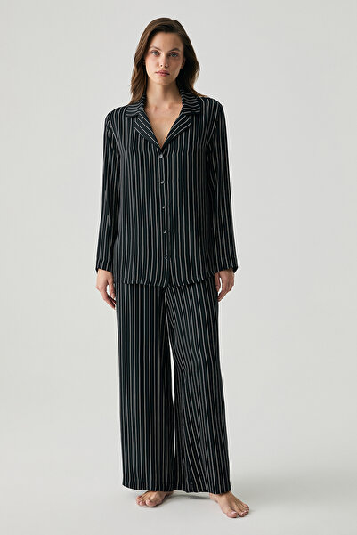 Penyemood Viscose Satin Textured Striped Pajama Set
