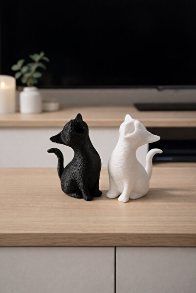 Decorative Stretching Cat Figure 2-Piece Set Minimal Cat Trinket 3D Printing Table Shelf TV Unit Decor