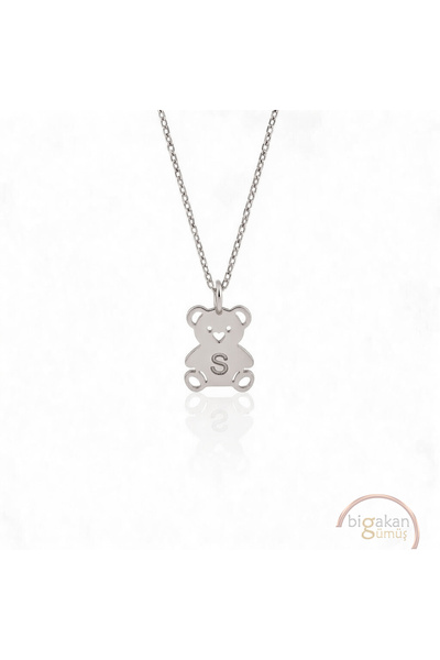 bigakan 925 Ayar Gümüş tatlı s minik harf ayıcık kolye - S harfli kolye