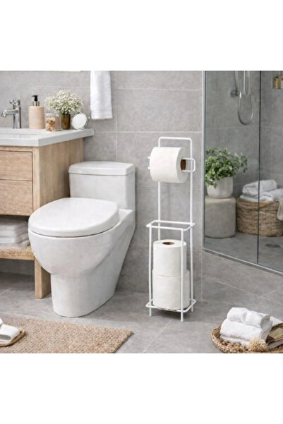 Gultekın Toilet Paper Holder with White Stand and Spare Container