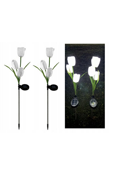 OEM Set de 2 lămpi solare de grădină tip lalea – 30 cm, 30 lm, iluminare albă...