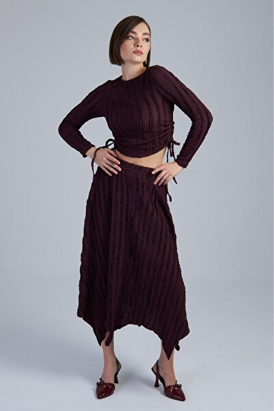 Captival Women's Gofre Textured Linensya Fabric Double Set with Asymmetrical ...