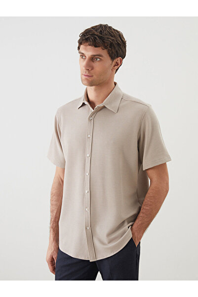 LC Waikiki Nevavm Regular Fit Short Sleeve Men's Textured Shirt with Difference