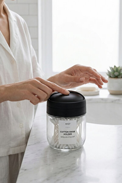 Melkan Home Glass Cotton Compartment Organizer 425 ml – Makeup Organizer with...