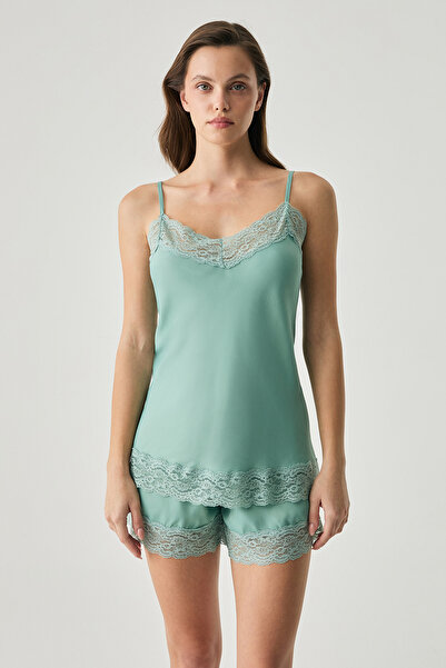 Penyemood viscoză set de pantaloni scurți din satin texturat dantelă cu detalii
