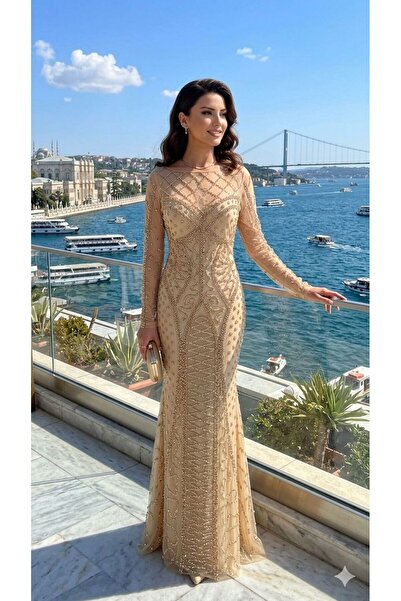 uzer abiye Paris Şehir Işıkları Serisi: Usta İşi Gümüş,taş ve payet baskılı A...