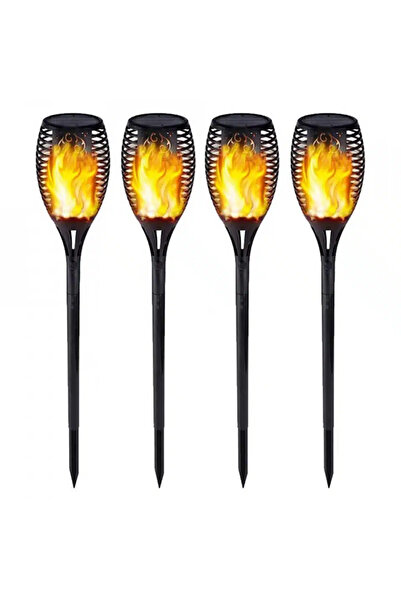 Smart Set of 4 Solar Torch Lamps with Flame Effect 51 cm