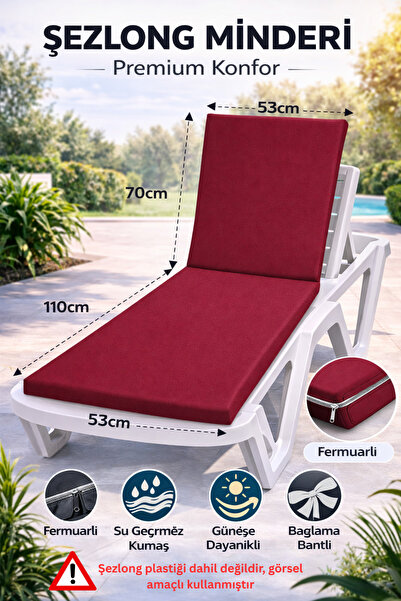 batu tekstil Premium Şezlong Minderi–Fermuarlı, Su Geçirmez Kumaş, Güneşe Day...