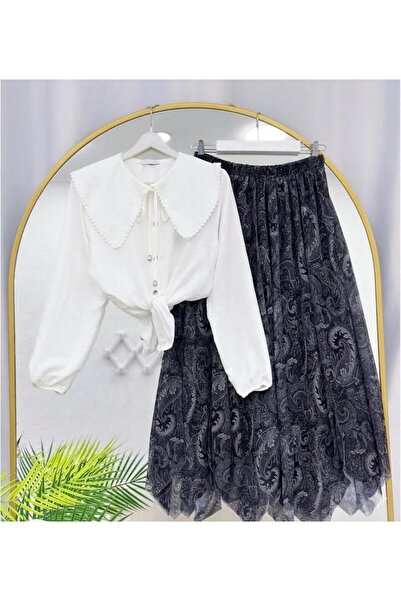 YILMAZBARMAZ costum de damă cu fustă sifon