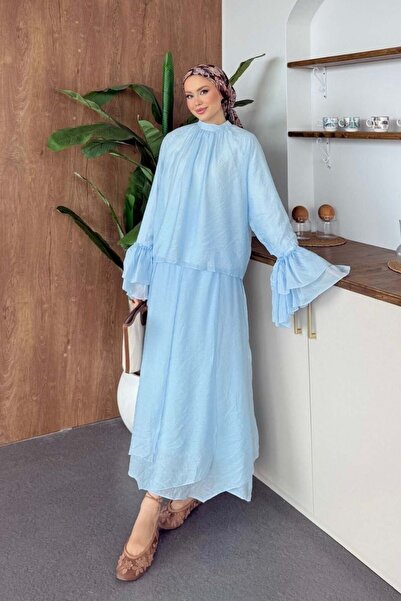 Şulemoda Giyim Σετ με βολάν στα μανίκια, μπλε