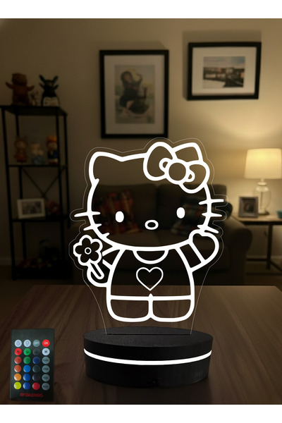 Eymi Design Hello Kitty 3D LED Gece Lambası RGB Kumandalı Pleksi Masa Lambası...
