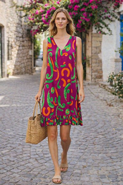 AYASOFYA OTANTIK Women's V-Neck Ethnic Authentic Patterned Skirt with Ruffles...