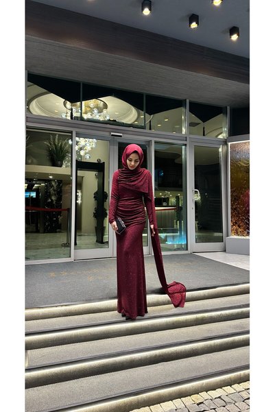 Bess Store Rochie de seară Liva cu sclipici și trenă, stil hijab
