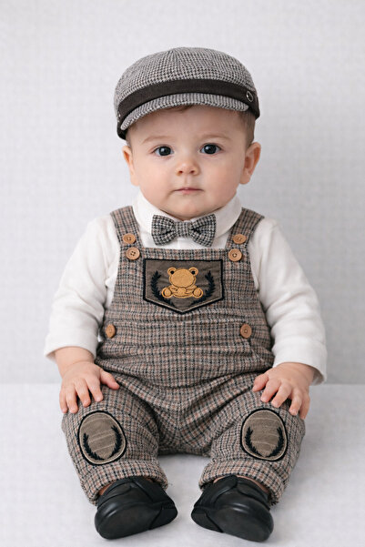 Murat Baby Erkek Bebek Şapkalı Papyonlu Salopet Takım