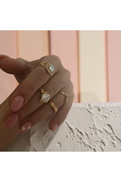 Mimoza Accessories Gold Color Stone Vintage Women's Ring Set – Combination Mu...