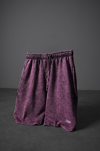 Slatra Men's Plum Basic Washed Effect Above-Knee Shorts