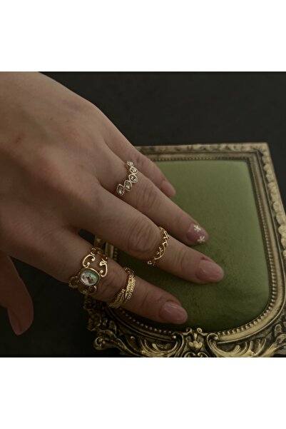 Mimoza Accessories Gold Color Stone Vintage Women's Ring Set – Combination Mu...