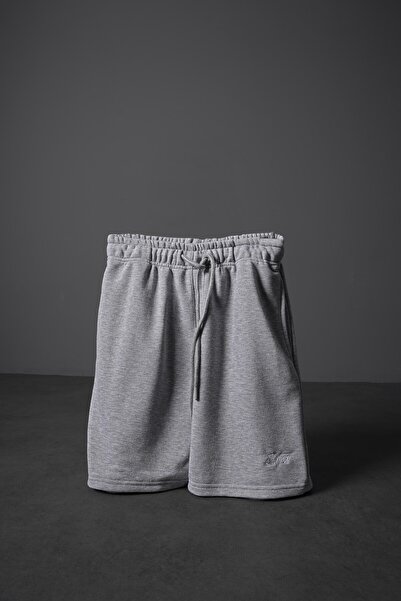 Slatra Pantaloni scurți pentru bărbați, gri basic cu broderie, peste genunchi