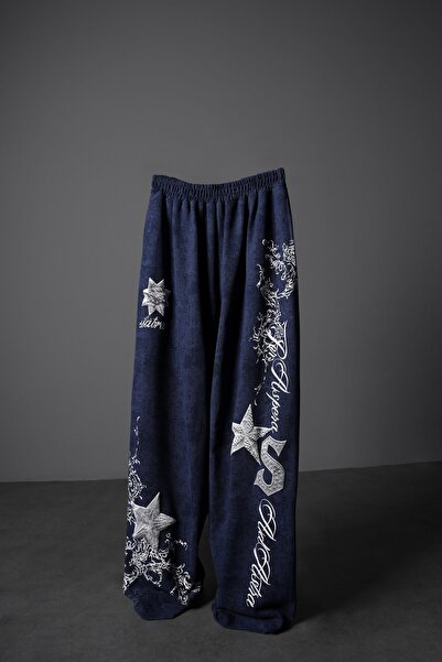 Slatra Men's Navy Blue Superstar Printed Washed Effect Baggy Tracksuit