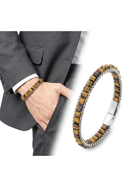 Generic Brand 💎   Premium Tiger's Eye Natural Stone Wicker Weave Chain Men's...
