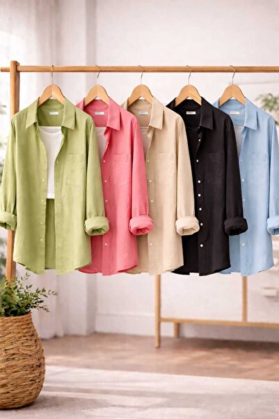 blackbonds Kadın 5li Haki Pembe Siyah Ekru Mavi Pamuklu Oversize Pamuklu Kete...