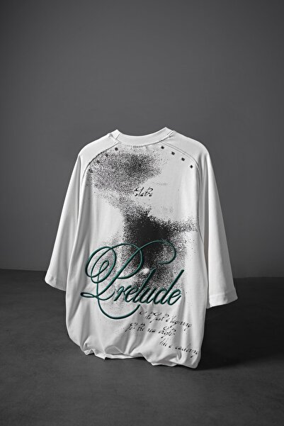 Slatra Tricou alb Prelude cu imprimeu supradimensionat pentru bărbați