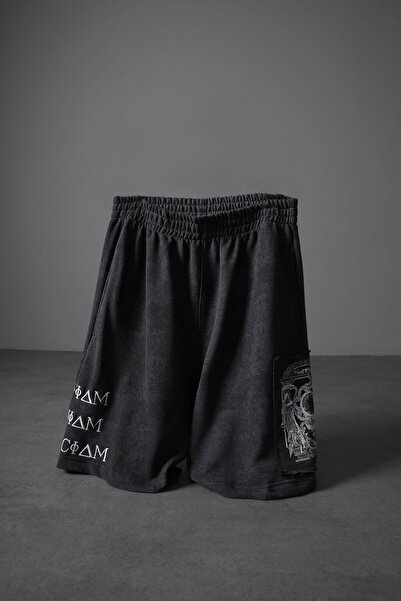 Slatra Pantaloni scurți pentru bărbați, negri, cu efect de spălare, peste gen...