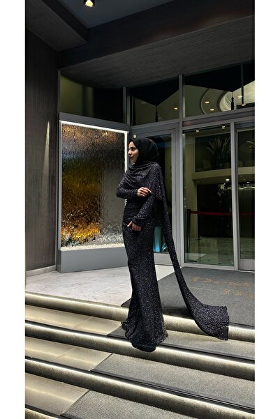 Bess Store Hijab Tailed Glittery Liva Evening Dress